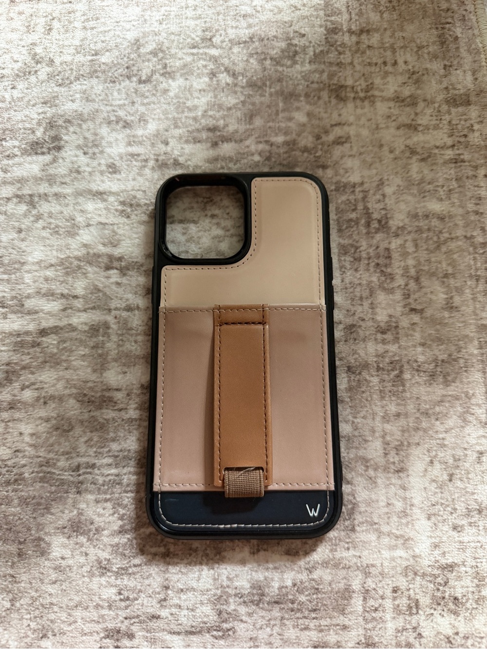 Leather Card Grip Phone Case with Strap - Tan & Beige
